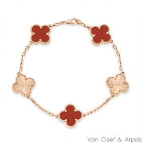 Van Cleef & Arpels Rose Gold Carnelian Guilloche Vintage Alhambra Bracelet
